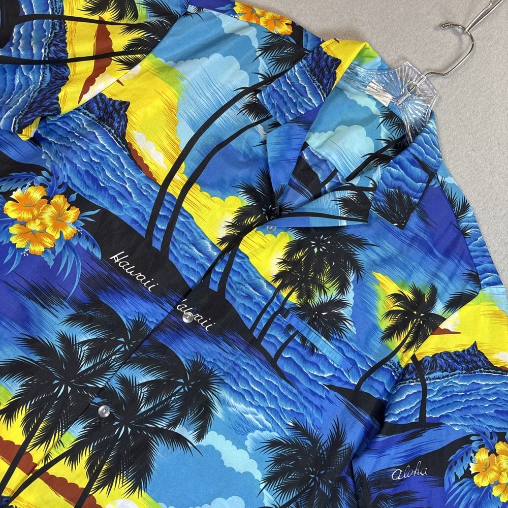 Royal Creations Hawaiian Shirt Men Large Blue Tropical Sunset Aloha Cotton Shirt